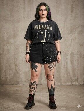 SHEIN Black Studded High-Waist Denim Shorts
